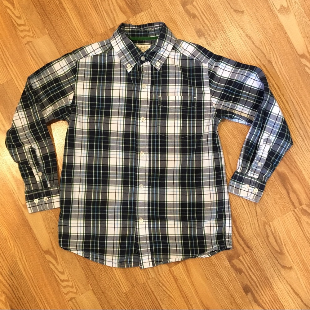 Children’s Place‎ Navy, Green, White Plaid Woven Cotton Shirt M 7/8